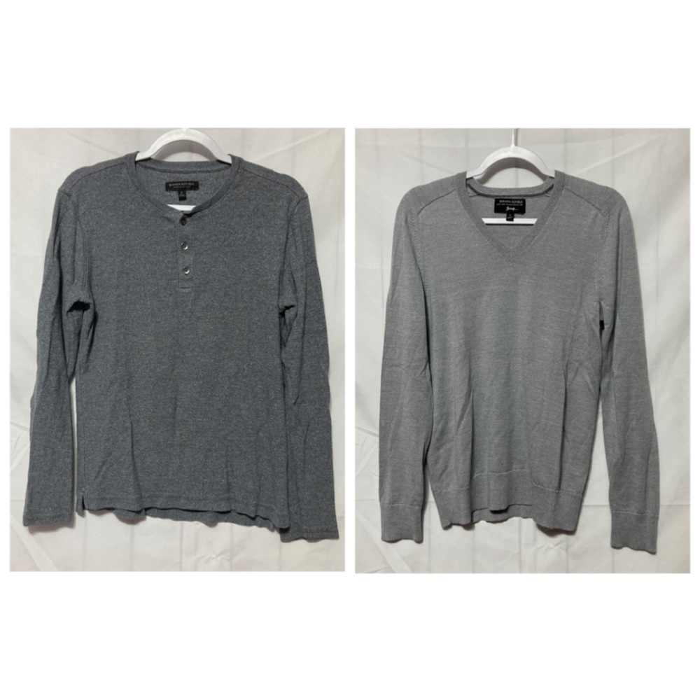 Banana Republic Mens S Sweater Merino Wool and Thermal Top 1/4 Button Gray Pima